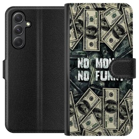 Yhteensopiva Lompakkokotelo Samsung Samsung Galaxy A05s Dollari nippelit kollaasilla, jossa on tekstiviestejä tumma voimakas muotoilu, joka symboloi