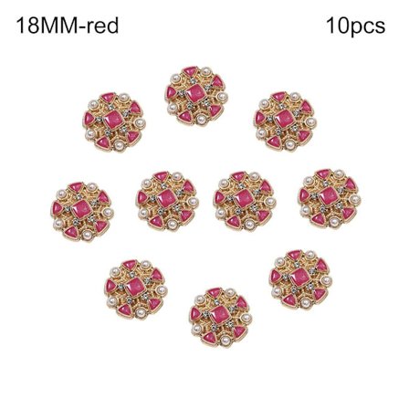 10 skjorteknapper med perler, rød, 18 mm, 10 perler hver, 10 perler, rød.