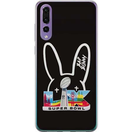 Kompatibel Mobilcover til Huawei P20 Pro Bad Bunny portræt med åben skjorte, tatoveringer og krøllet hår i stilfuld modefotografering