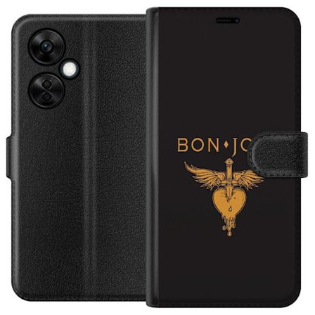 Kompatibelt Plånboksfodral till OnePlus OnePlus Nord CE3 Ikonisk musikillustration med bevingat hjärta och dolk i guldtoner på mörk bakgrund, kraf