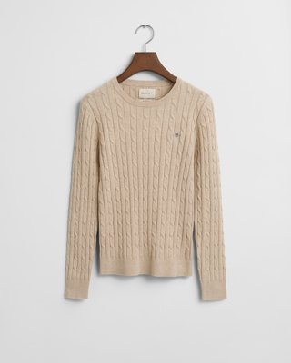 GANT - Kabelstrikket bomullsgenser med stretch til dame seed melange
