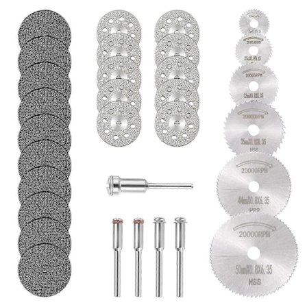 Mini Diamantskjæreskive & Mini HSS Sirkelsagblad & Mini Resin Skjæreskive (3mm dor) for Tre Stein Metall - Pakke med 30 stk