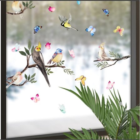 Vindue klistermærker elektrostatiske FUGLE MØDE I Vindue dekoration Trægren klistermærker planter blomster sommer I stue og voksen soveværelse vindue 