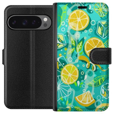 Yhteensopiva Lompakkokotelo Google Pixel 9 Pro XL Raikas sitrusharja sitruunalehdillä ja kuplia eläväisen värimaailman kanssa