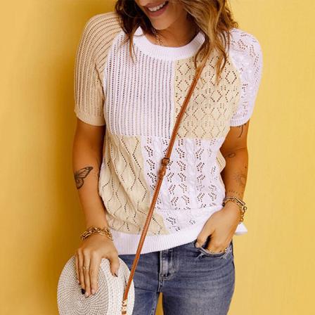 Kvinnor Color Block Tunika Blus Crew Neck Pullover