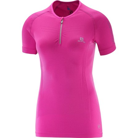 Salomon Lightning Pro Shortsleeve Zip Tee Women's Women Short sleeved fitness sweater Pink XS