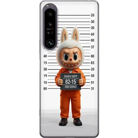 Yhteensopiva Puhelinkuori Sony Sony Xperia 1 IV Söpö piirretty pupuhahmo vankilavaatteissa ja vankinumerolla taustana mittamerkinnät