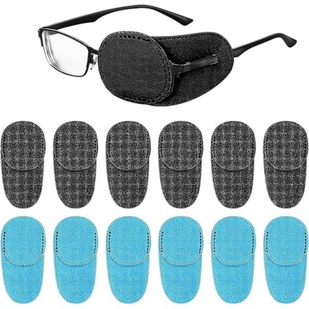 Øjenlapper til briller, 12 stk. Øjenlap til briller til voksne og børn Højre venstre øjenlapper til dovent øje Amblyopi Strabismus Blå og sort