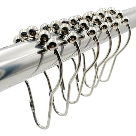 Duschdraperi krokar ringar, 12-pack rostfritt stål rullboll bad gardin ringar för badrum gardinstänger