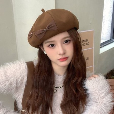 Naisten Bowknot-hattu Villainen barettihattu COFFEE
