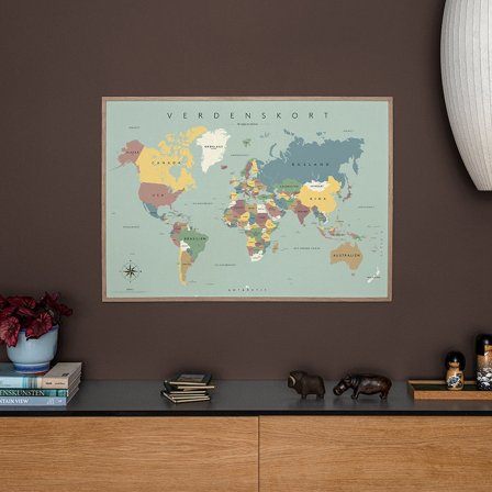 Plakat med Verdenskort i 70x100 fra Gehalt — Et smukt og stilrent kort