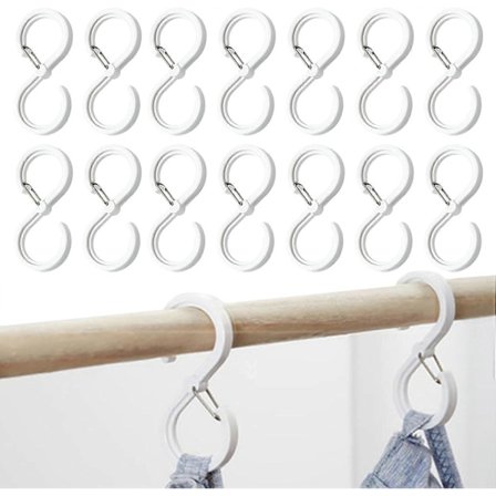 14 stk. S-kroge med sikkerhedsspænde, til tøjstang, plastikbøjle
