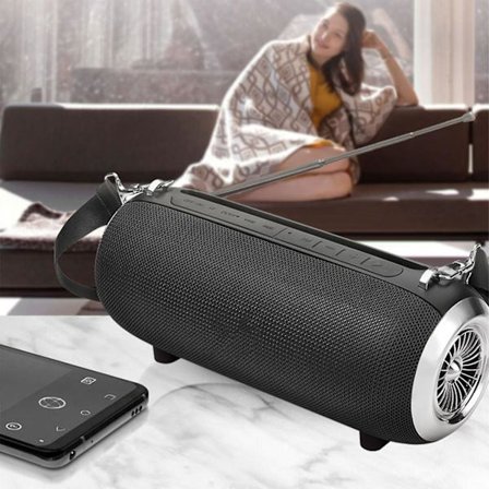 Dubbla högtalare Bluetooth-högtalare, stor volym, bärbar utomhusrem i tyg, kraftfullt ljud och radio allt-i-ett-maskin(Svart)