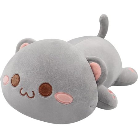 (Grå, 30CM) Sød katteplyslegetøj, udstoppet dyreansigtskatteplysdukke, glad killingplyslegetøj, den bedste ferie og fødselsdag