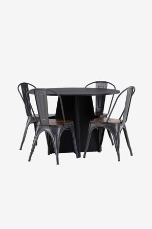 Venture Home - Matgrupp Bootcut med 4st matstolar Tempe - Svart - Matgrupp 4 personer - Från Homeroom
