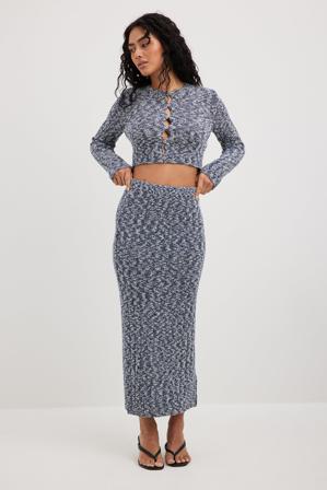 NA-KD Jupe mi-longue en maille à fente haute - Jupes mi-longues - Bleu - XX-Small