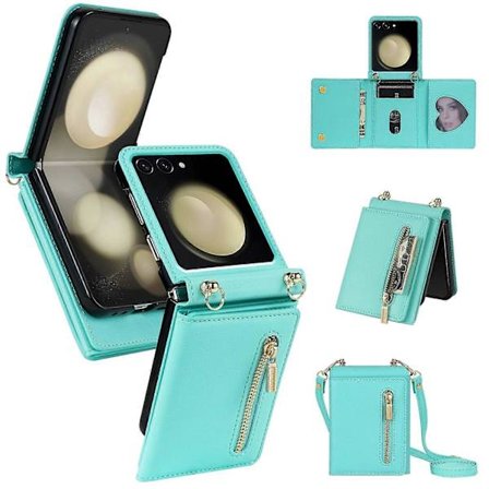 Til Samsung Galaxy Z Flip7 5G Etui Lynlås Pung PU TPU PC Telefoncover med Skulderrem - Mint Grøn (FMY) Lysegrøn Mint Grøn
