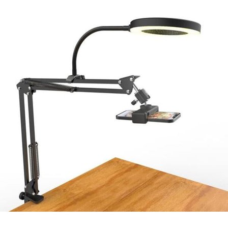 {NT} Overhead kameramontering med ringlys, fleksibelt leddet telefonarmstativ kompatibelt med iPhone, stativ