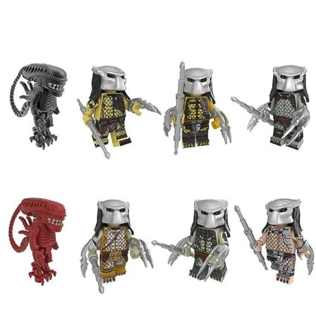 8-pakke Predator Series Alien minifigurer monterte byggesteinsleker Docka byggesteinsleker