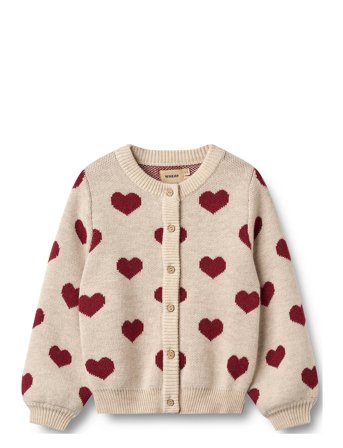 Wheat Jacquard Cardigan Hearts - Beige - 116