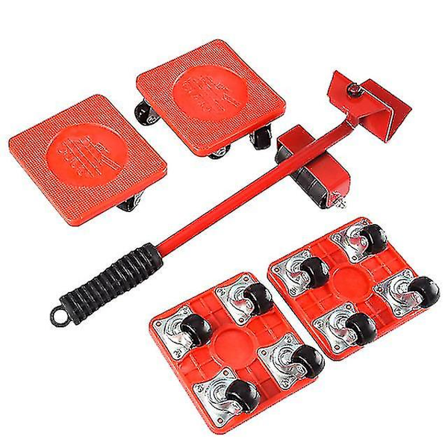 Ays 5 stk. sæt møbelflytter transportværktøj møbelløfter flyttehjul rullebjælke tungt ting transport håndværktøj--