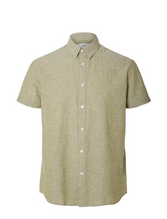 Slhregnew-Linen Shirt Ss Classic Kortermet Skjorte Grønn Selected Homme*Betinget Tilbud