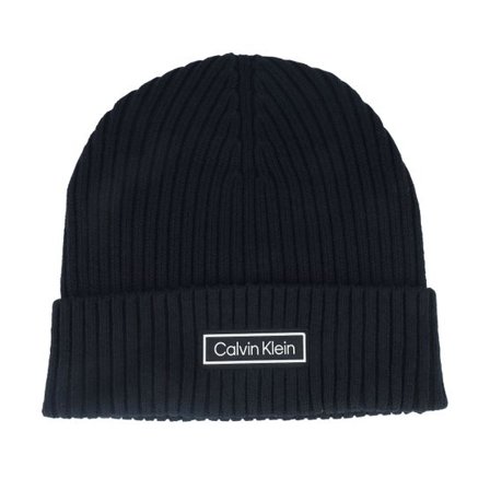 Calvin Klein - Svart cuff Beanie - Patch Chunky Rib Cotton Beanie Black Cuff @ Hatstore