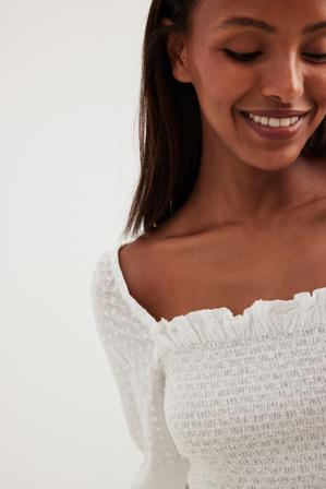 NA-KD Boho Blouse en dobby à manches bouffantes - Blouses - Blanc - EU 32