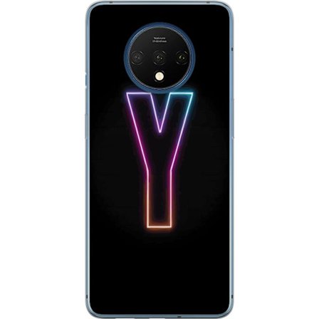 Kompatibelt Mobilskal till OnePlus OnePlus 7T Minimalistisk neonbokstav Y i färgskiftande ljus mot svart bakgrund