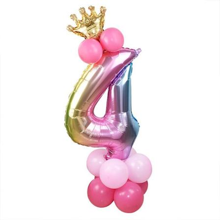 1 Sett med 32 tommers regnbuefolie tallballonger med krone latexballong for bryllup jubileumsfest dekorasjon for barn Multicolour Number 4