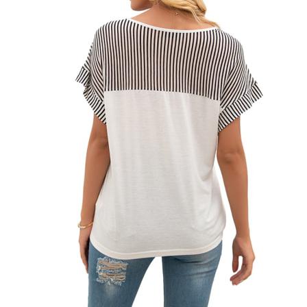 Dam T-shirt Sommar V-hals Rand Kort Ärm Casual Lös