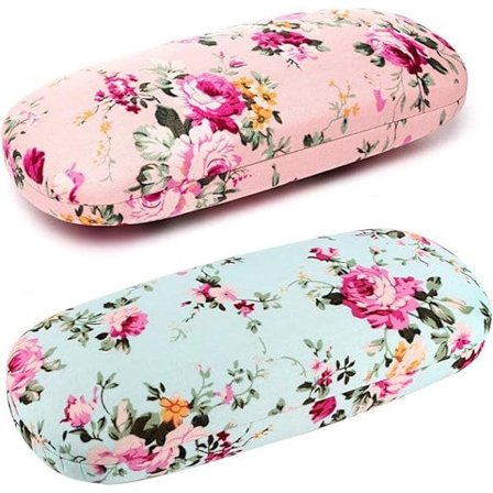 2-delt brilleetui hardt skall for menn, kvinner, barn - Blomstrete brilleetui - Bærbart brilleetui - Beskyttende etui blå + rosa