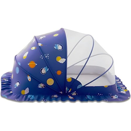 (Blå, 96,5 cm x 56 cm x 61 cm) Myggnett for babysenger, portabelt sammenleggbart myggnett for barnevogn, ventilerende sammenleggbar bunnløs 