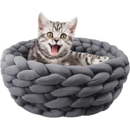 Bomullsstickad husdjurssäng Korg Varm stickad kattbo Bekväm