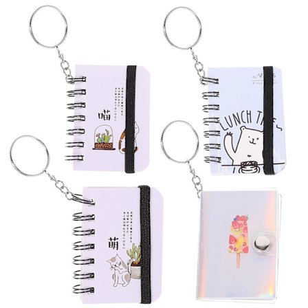 4 stk. nøglering lille bog nøglering mini kat bog nøglering kreativ nøglering (tilfældigt mønster) (tilfældig stil)