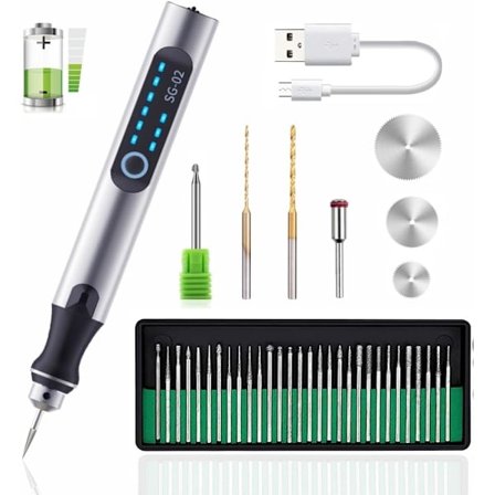USB-graveringspenn, oppladbar mini-gravering, graveringspenn med graveringstilbehør, trådløst tregraveringssett for metall, glass, stein, smykker