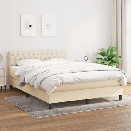 Maison Exclusive - Sengebund med lameller og madras Creme 140x200 cm Stoff