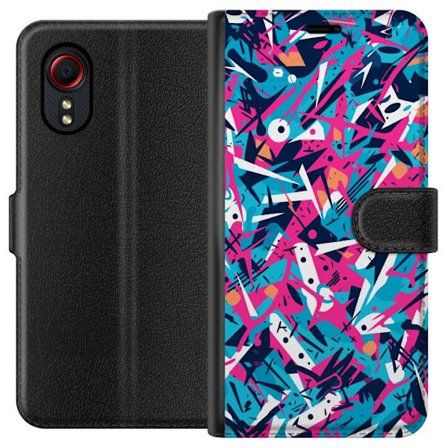 Kompatibelt Lommeboketui til Samsung Galaxy Xcover 5 Dynamiskt abstrakt mønster med skarpe former og penselstrøk i rosa og turkis