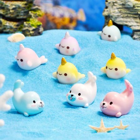 14 st miniatyr marina djurstatyer liten enhörning valharts marina djurstatyer miniatyr sjölejon för akvariedekoration