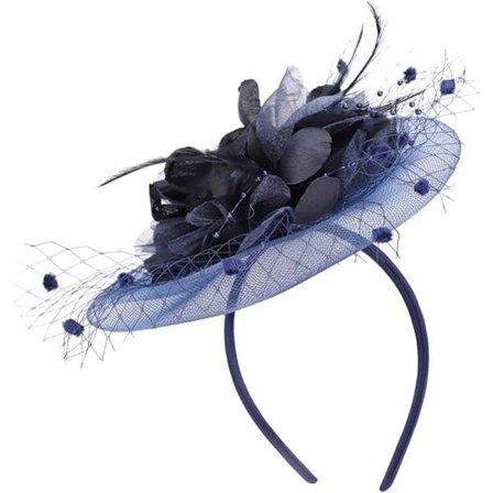 Dame Fascinator Pillbox Hat Kvinder Blomst Bowler Hat Fjer Bryllup Cocktail Hat Hårklemme Party Hat Hårtilbehør med Hårbøjle Deep Blue