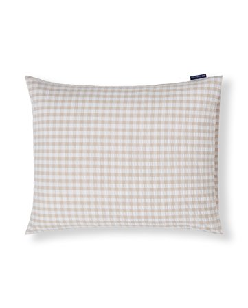 Lexington Rutet bomullsseersucker putevar, beige/hvit