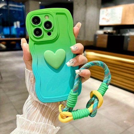 Puhelinkotelo: Tyylikäs liukuvärjätty 3D-sydänkoristeltu puhelinkotelo iPhone 11/12/13/14/15/16 Pro Max Plus -puhelimille - Kokovartalosuojus 