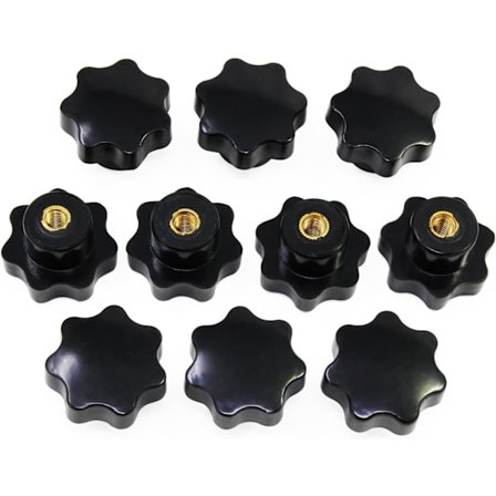 M6 tähtikahvat, naaraskierteinen knurled-nuppi, musta muovinen kahva