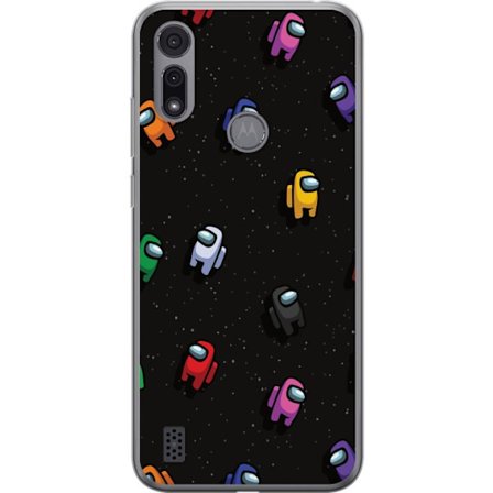 Kompatibelt Mobildeksel til Motorola Motorola Moto E6i Among Us mønster med fargerike karakterer i rommet, lekent spilltema perfekt for fans av Among