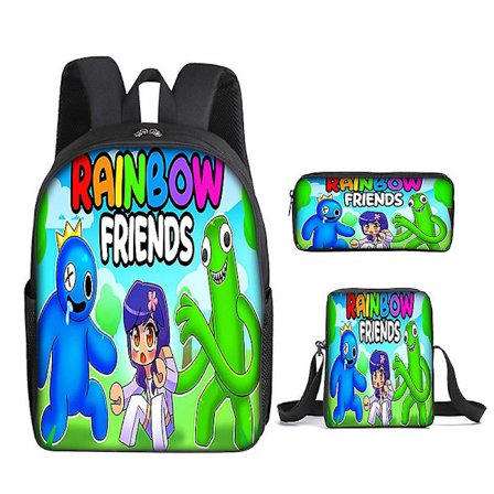 Nymodig Rainbow Friends skolväska eller portfölj eller pennfodral eller tredelad tecknad ryggsäck för lågstadieelever(3pcs)
