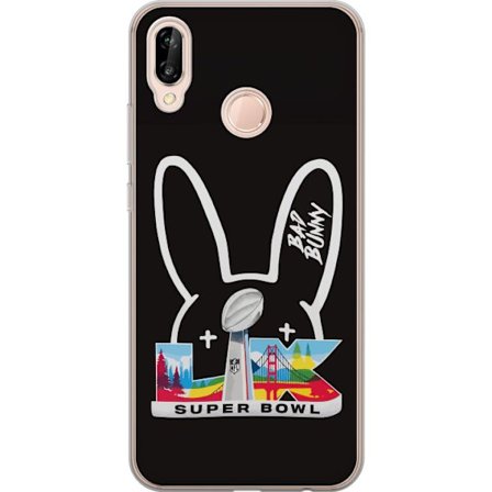 Kompatibel Mobilcover til Huawei P20 lite Bad Bunny portræt med åben skjorte, tatoveringer og krøllet hår i stilfuld modefotografering