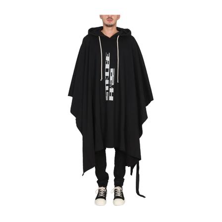 Rick Owens, Poncho With Logo Czarny, Mężczyzna, Rozmiar: ONE Size