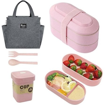 Japansk Bentobox med bestickset - 2-lagrig matförvaringsbehållare