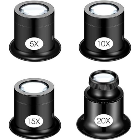 4 stk. Juvelerlupper, Juvelerforstørrelsesglas Urmager Øjenglas, Lup Forstørrelsesglas til Smykker, Mønter, Sten, Frimærker (5X 10X 15X 20X)-FX-