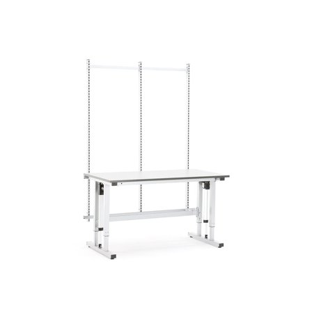 Výškově nastavitelný pracovní stůl MOTION, elektrický, se zadním rámem, 300 kg, 2000x800 mm, šedá